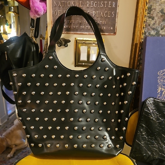 BCBGeneration Handbags - BCBGeneration Black Studded Tote with Silver Accents